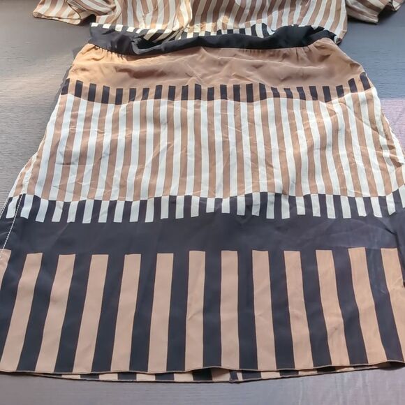Marni Striped Brown and Black Shift Short Sleeves 💯 Silk Dress 42 - Picture 6 of 14
